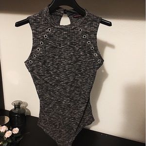 Grey and White Sleeveless Bodysuit, Size S